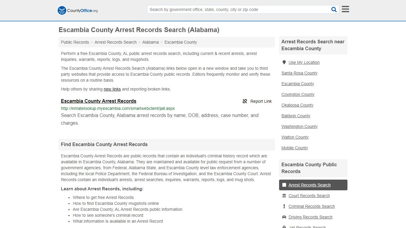 Escambia County Arrest Records Search (Alabama) - County Office