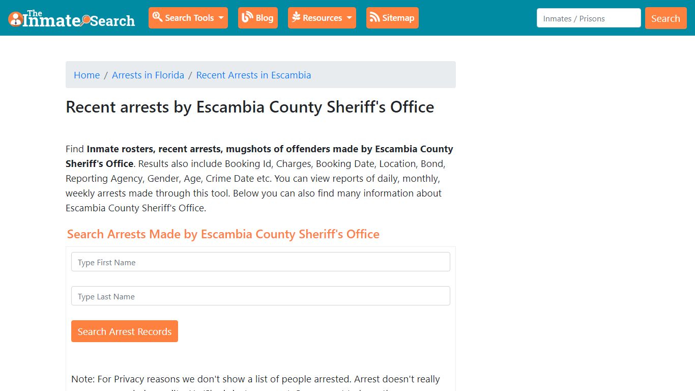Recent arrests by Escambia County Sheriff's Office